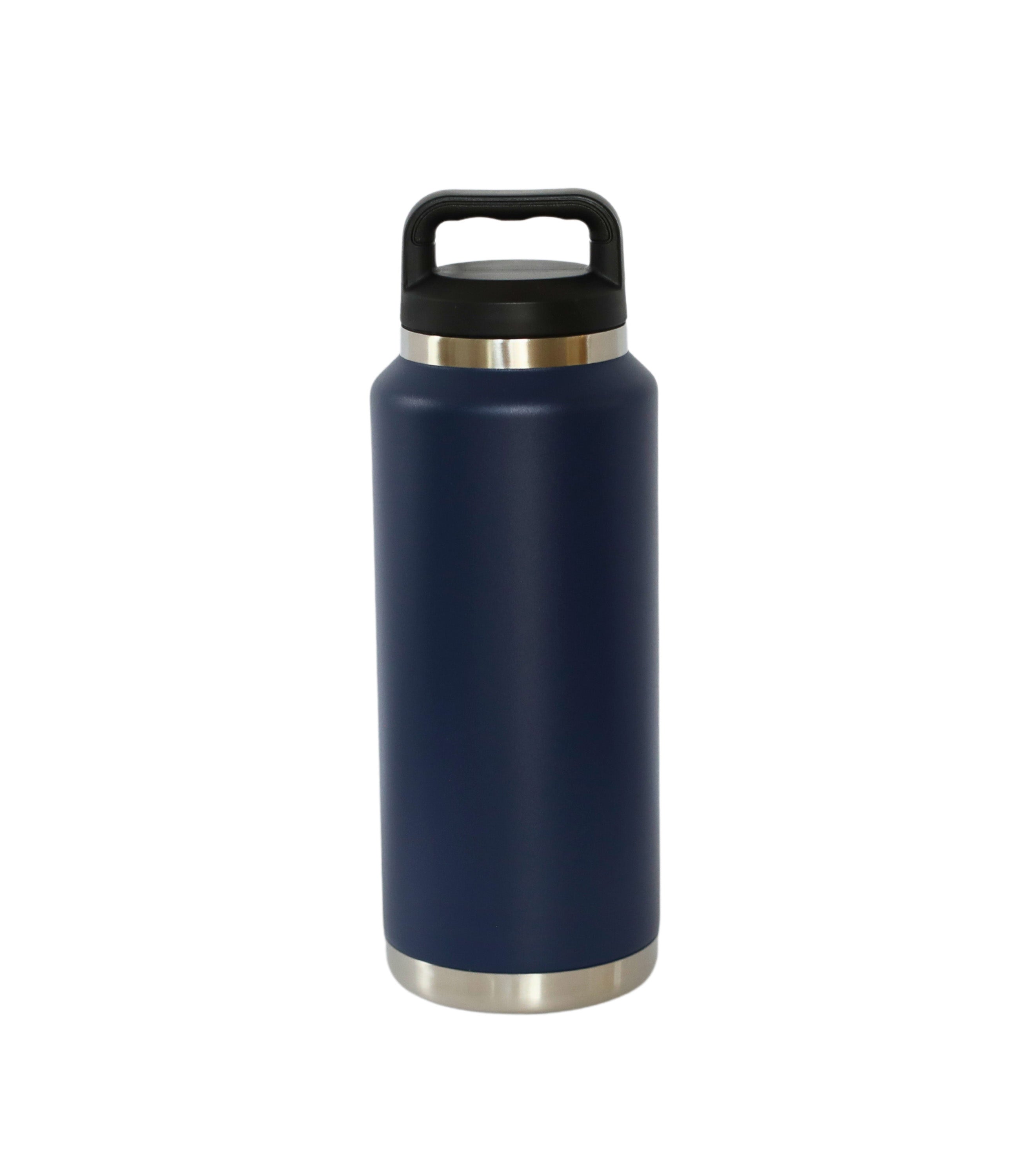 36 Oz Navy Stainless Steel Water Bottle with Twist-Off Cap, showcasing its sleek design and durable construction.