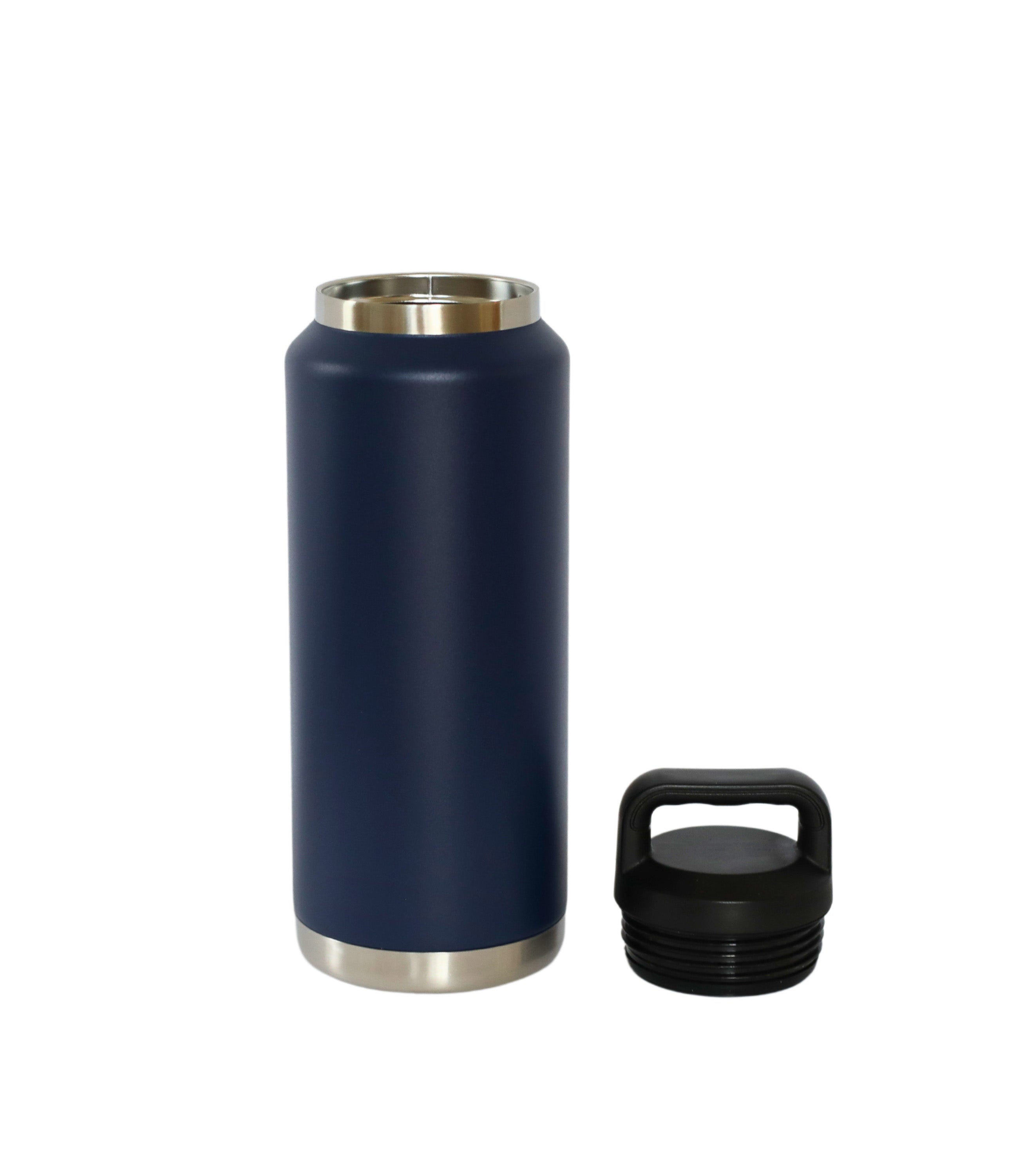 36 Oz Navy Stainless Steel Water Bottle with Twist-Off Cap, showcasing its sleek design and durable construction.