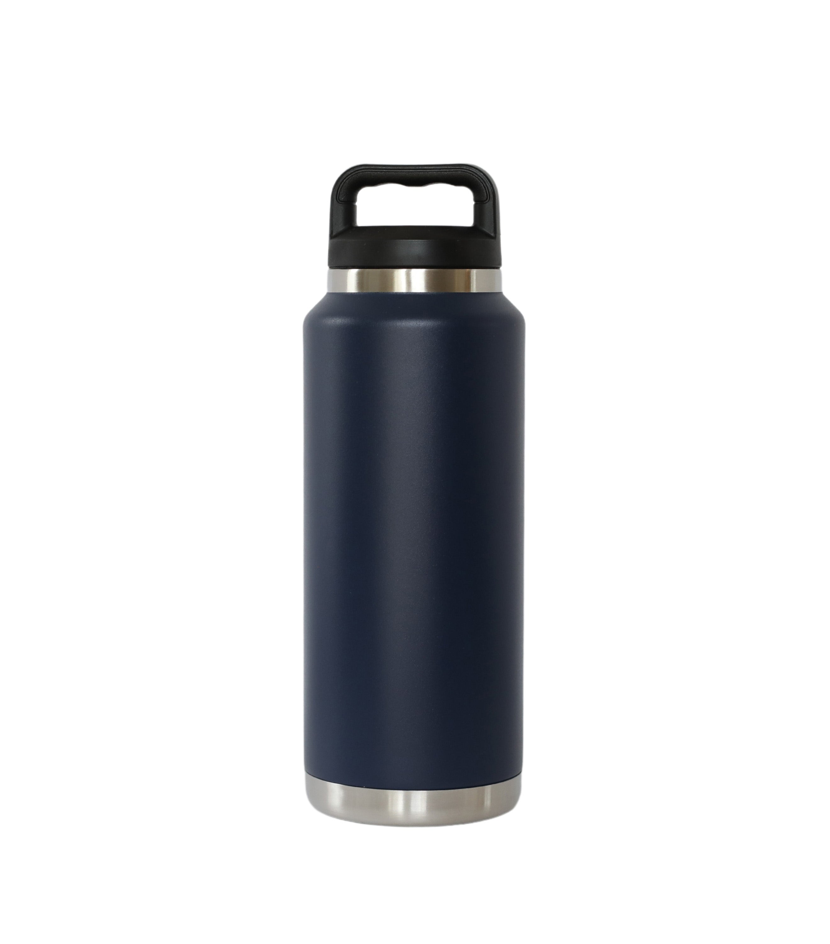 36 Oz Navy Stainless Steel Water Bottle with Twist-Off Cap, showcasing its sleek design and durable construction.