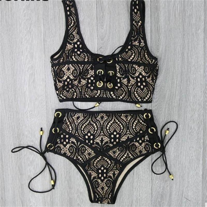 3colors Lace High Waist Swimsuit Bikini Set featuring elegant lace detailing and a flattering high waist design, perfect for summer.