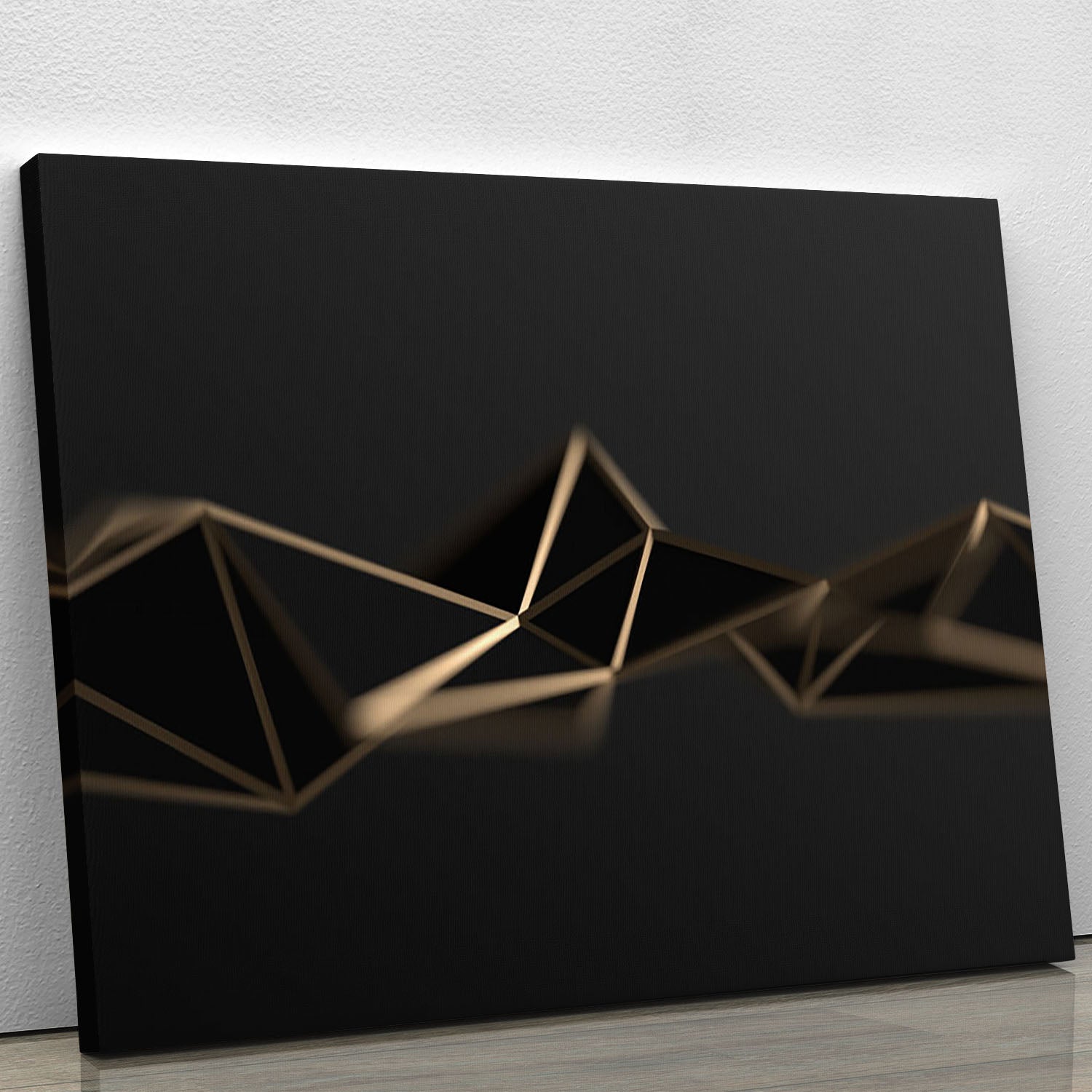 3D Gold Triangulated Surface Canvas Print showcasing a modern design with intricate geometric patterns.