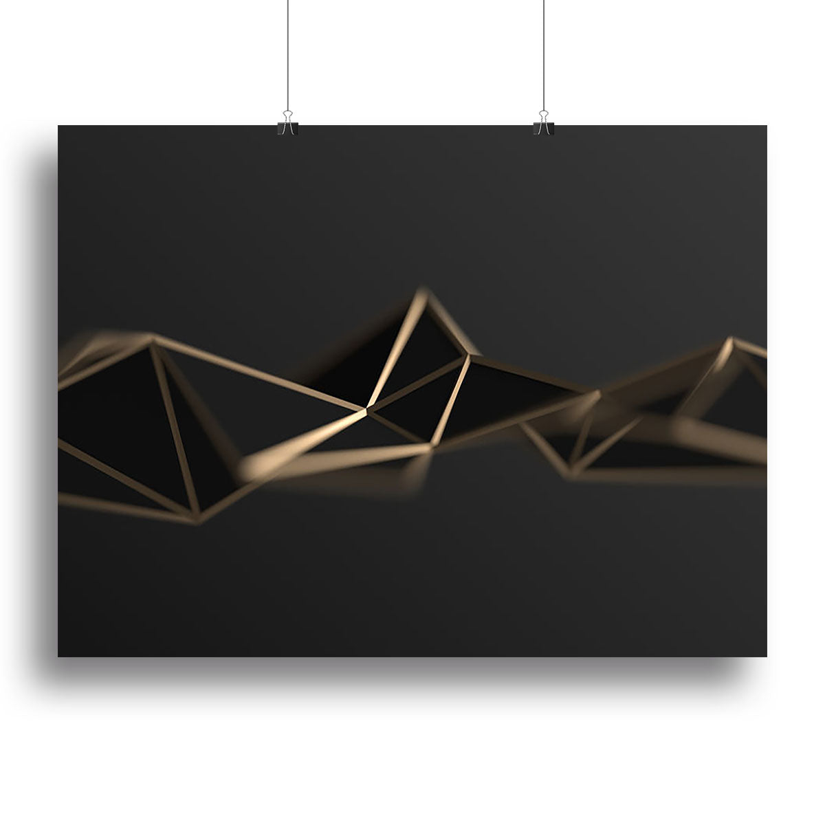 3D Gold Triangulated Surface Canvas Print showcasing a modern design with intricate geometric patterns.
