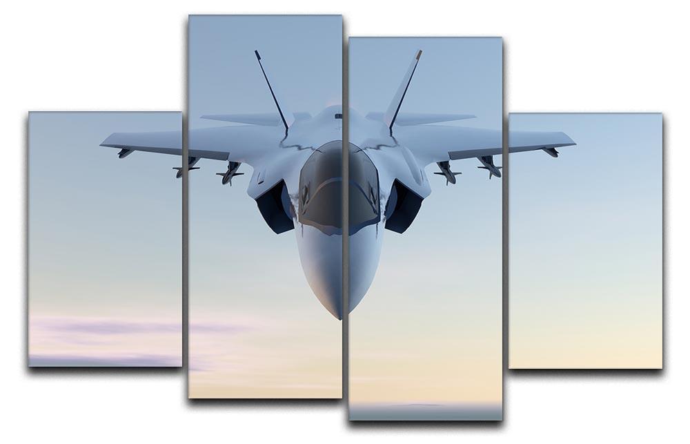 A 4-split canvas artwork featuring a 3D Jet F-35 fighter jet, showcasing vibrant colors and intricate details.