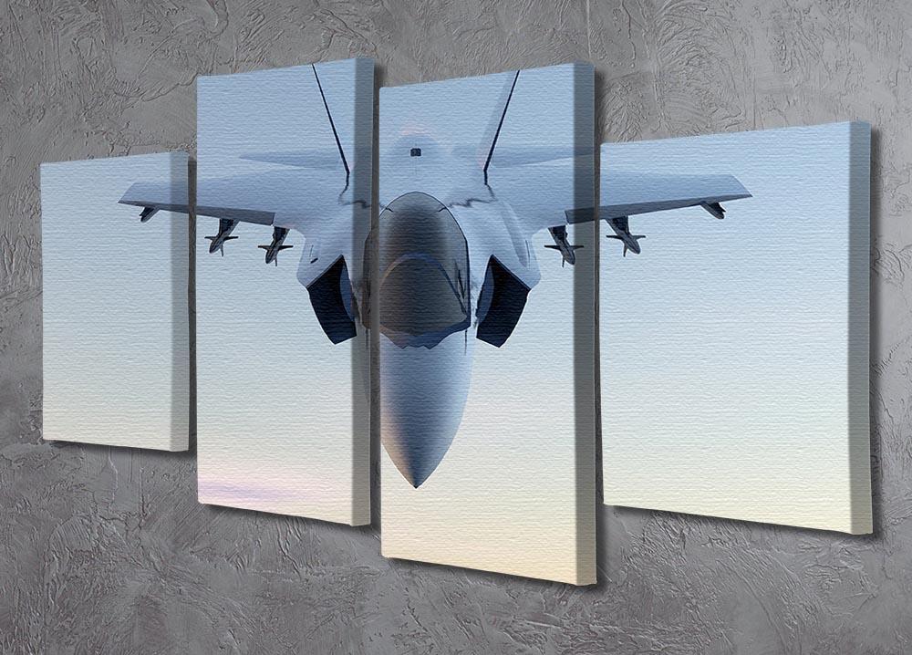 A 4-split canvas artwork featuring a 3D Jet F-35 fighter jet, showcasing vibrant colors and intricate details.