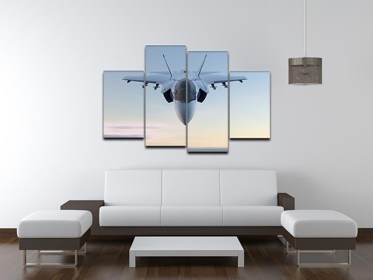 A 4-split canvas artwork featuring a 3D Jet F-35 fighter jet, showcasing vibrant colors and intricate details.