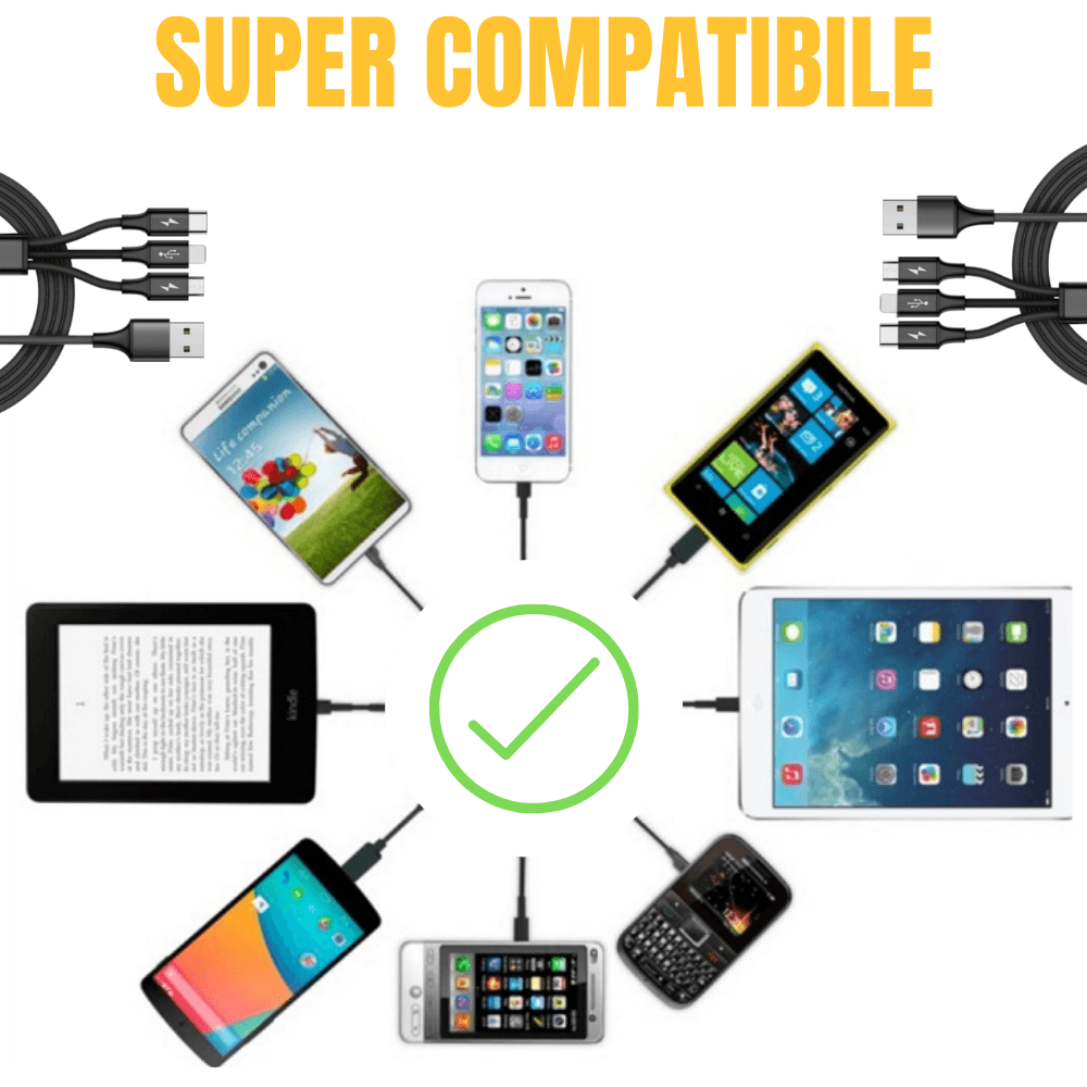 3-in-1 Nylon Braided 4FT Charging Cable with 8Pin, Type-C, and Micro USB connectors in black color, showcasing its durable design.