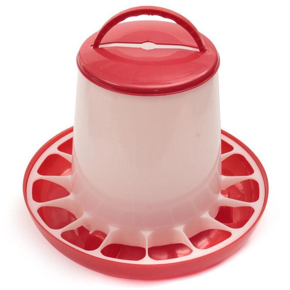 3Kg Automatic Chicken Feeder made of durable plastic, featuring adjustable feed flow and a wide base for stability.