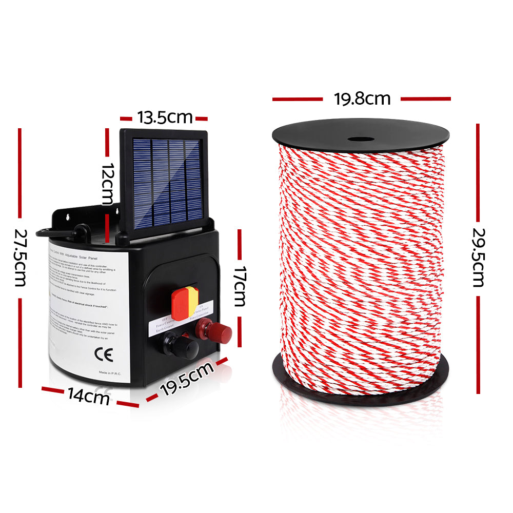 Giantz 3km Solar Electric Fence Energiser Set with solar panel, battery, and accessories for livestock protection.
