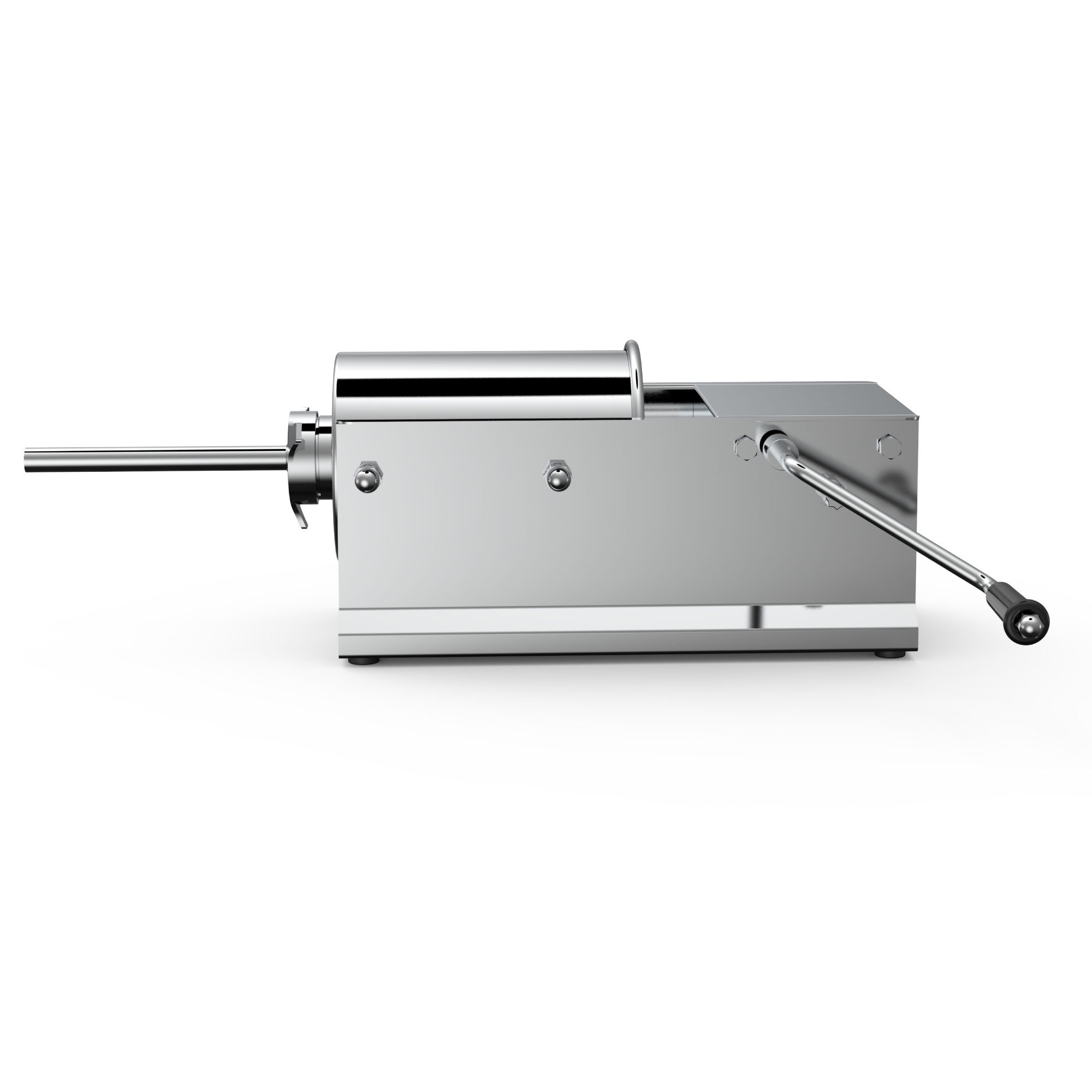 3L Manual Horizontal Sausage Filler made of stainless steel with various nozzles for sausage making.