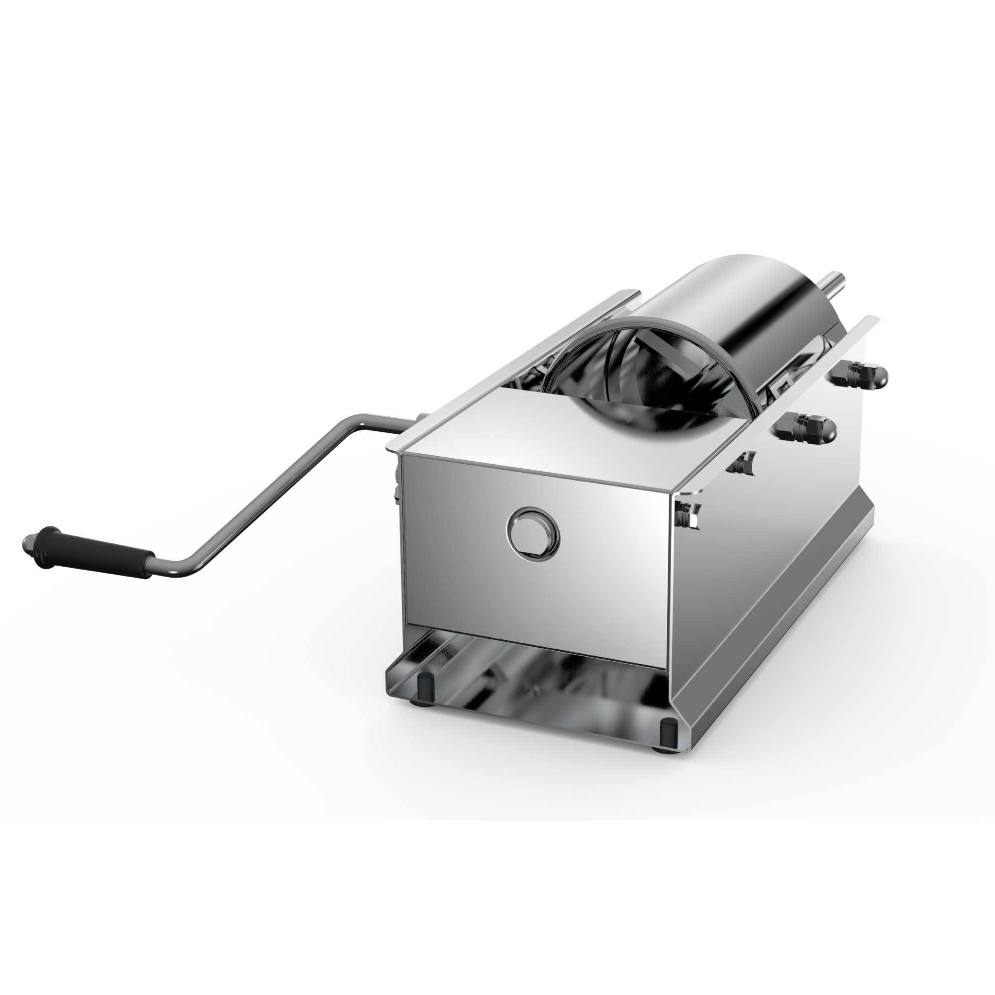 3L Manual Horizontal Sausage Filler made of stainless steel with various nozzles for sausage making.