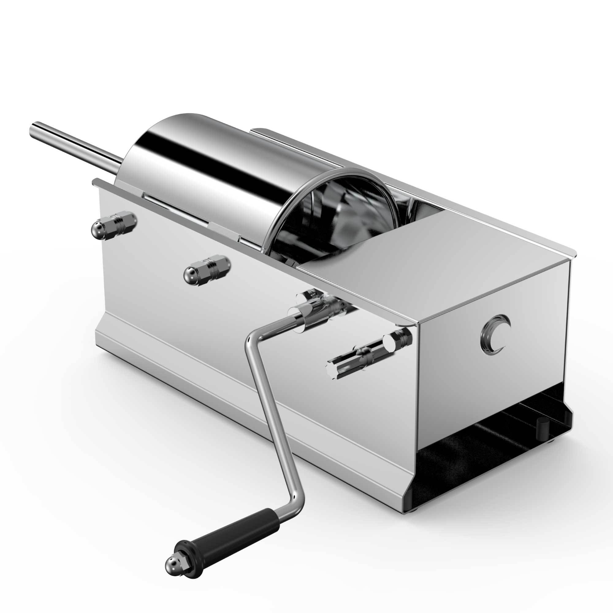 3L Manual Horizontal Sausage Filler made of stainless steel with various nozzles for sausage making.