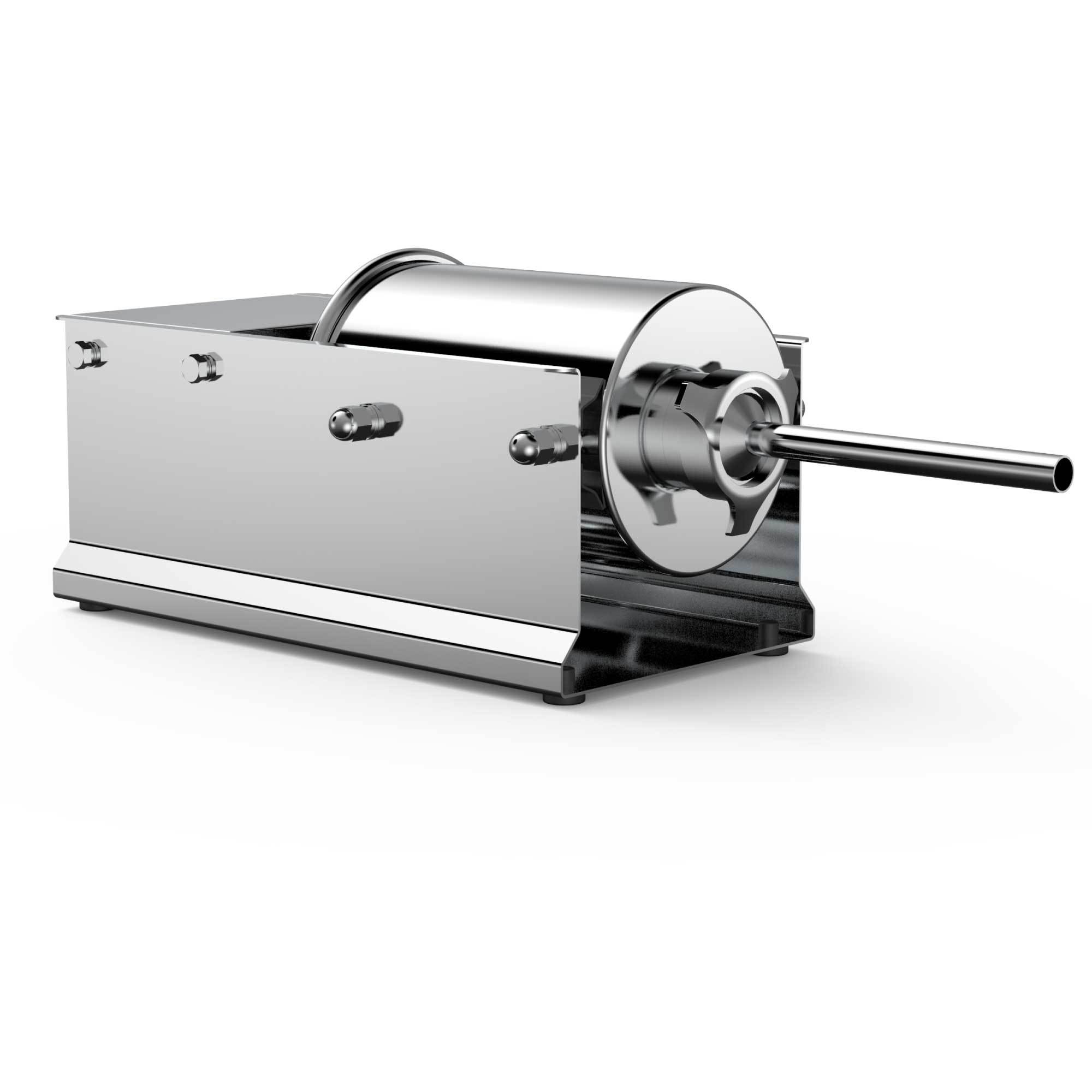 3L Manual Horizontal Sausage Filler made of stainless steel with various nozzles for sausage making.