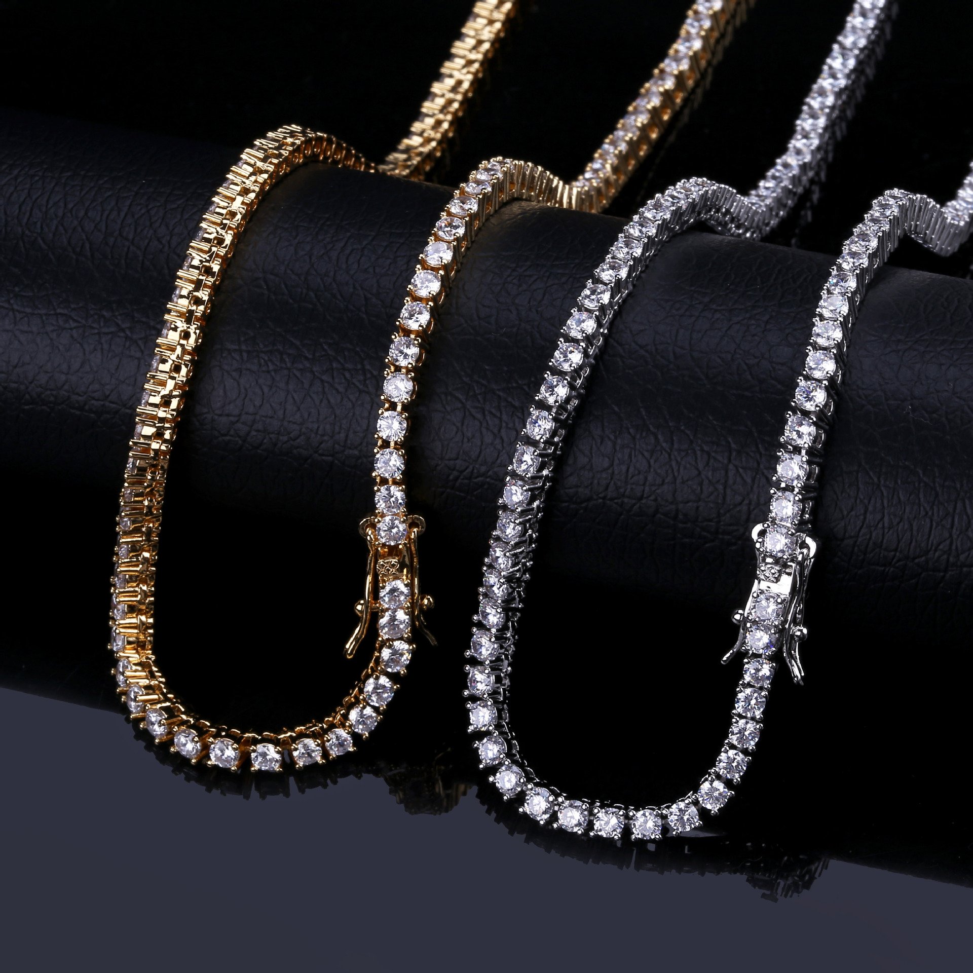 3mm Iced Out Bling Zircon Tennis Chain Necklace for men, featuring a luxurious iced-out design in gold and silver options.