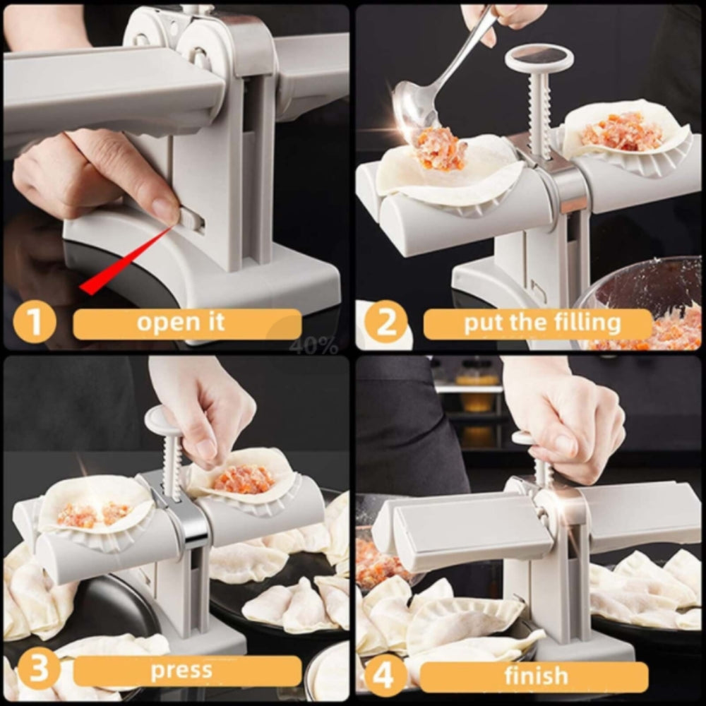 3PCS Double Head Dumpling Mould Automatic Dumpling Maker with stainless steel and PP material, designed for easy dumpling preparation.