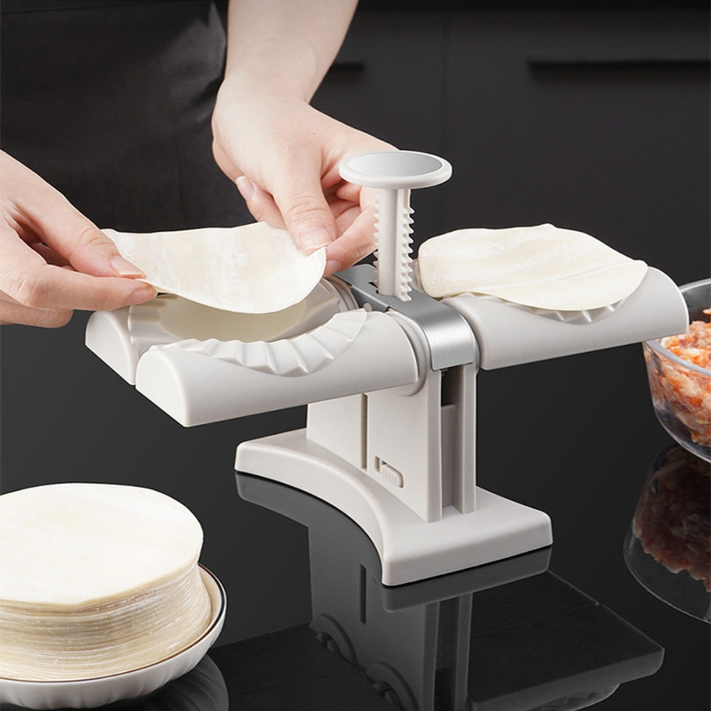 3PCS Double Head Dumpling Mould Automatic Dumpling Maker with stainless steel and PP material, designed for easy dumpling preparation.