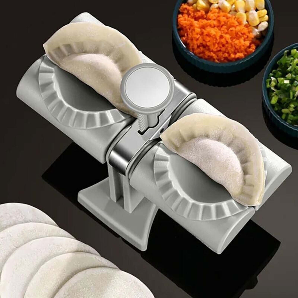 3PCS Double Head Dumpling Mould Automatic Dumpling Maker with stainless steel and PP material, designed for easy dumpling preparation.