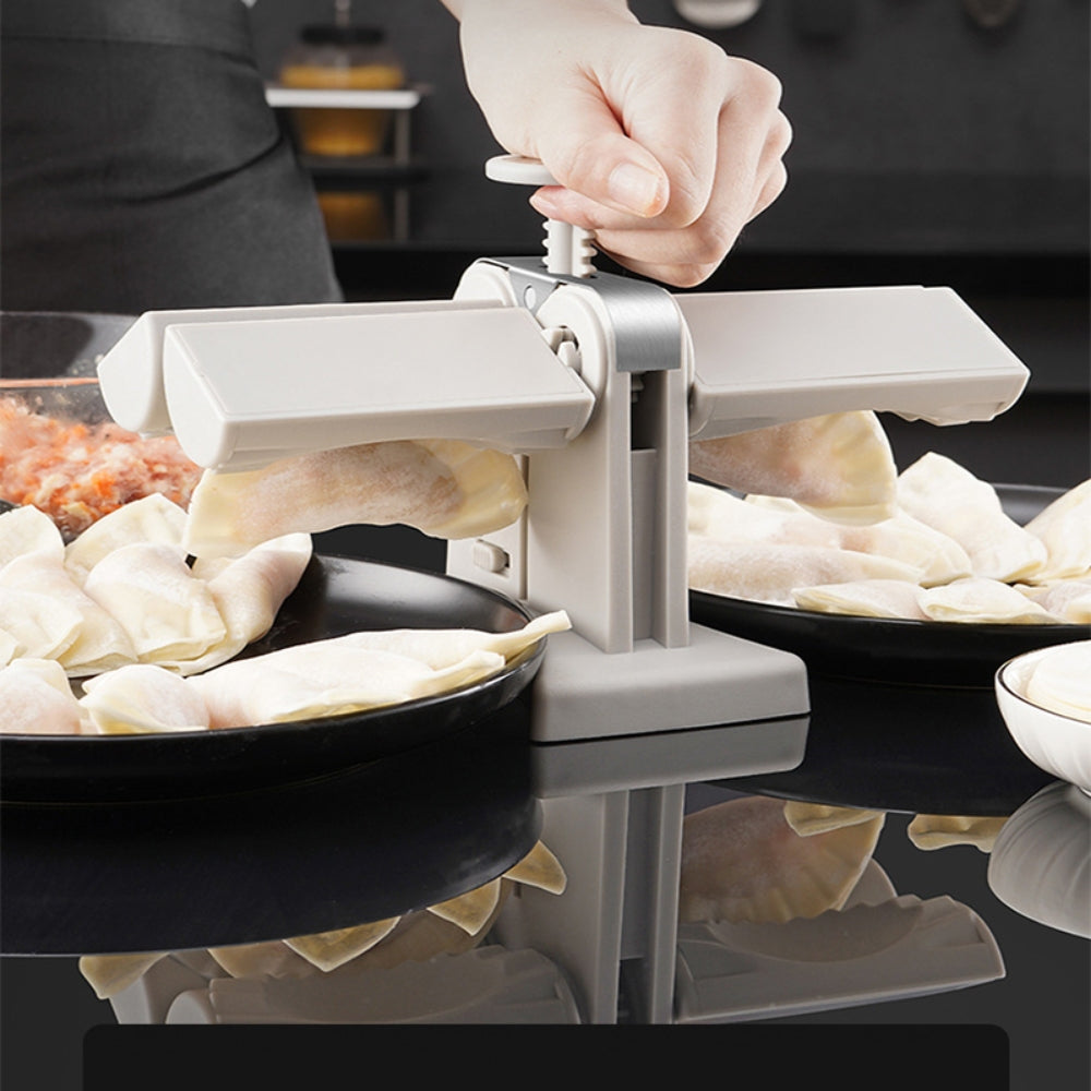 3PCS Double Head Dumpling Mould Automatic Dumpling Maker with stainless steel and PP material, designed for easy dumpling preparation.
