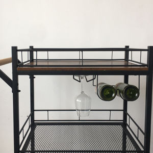3-Tier Vintage Kitchen Serving Cart on Wheels with Wine Rack in rustic brown finish, showcasing its elegant design and ample storage space.
