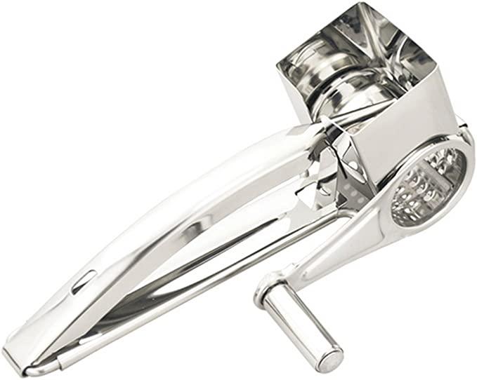 4 Drums Blades/Set Multipurpose Rotary Cheese Grater made of stainless steel with interchangeable blades for versatile food preparation.