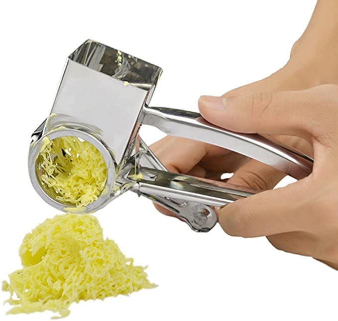 4 Drums Blades/Set Multipurpose Rotary Cheese Grater made of stainless steel with interchangeable blades for versatile food preparation.