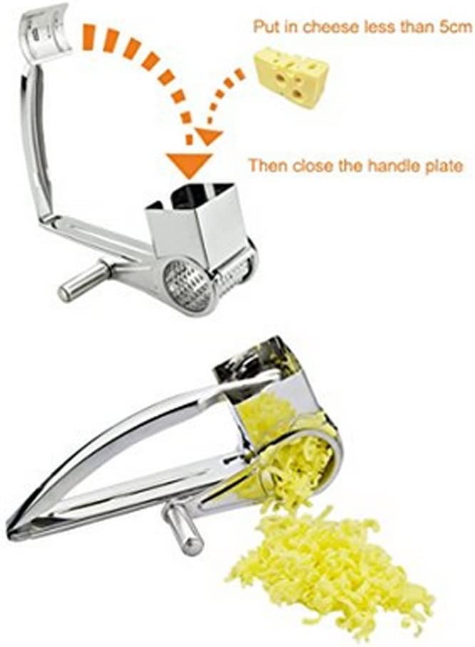 4 Drums Blades/Set Multipurpose Rotary Cheese Grater made of stainless steel with interchangeable blades for versatile food preparation.