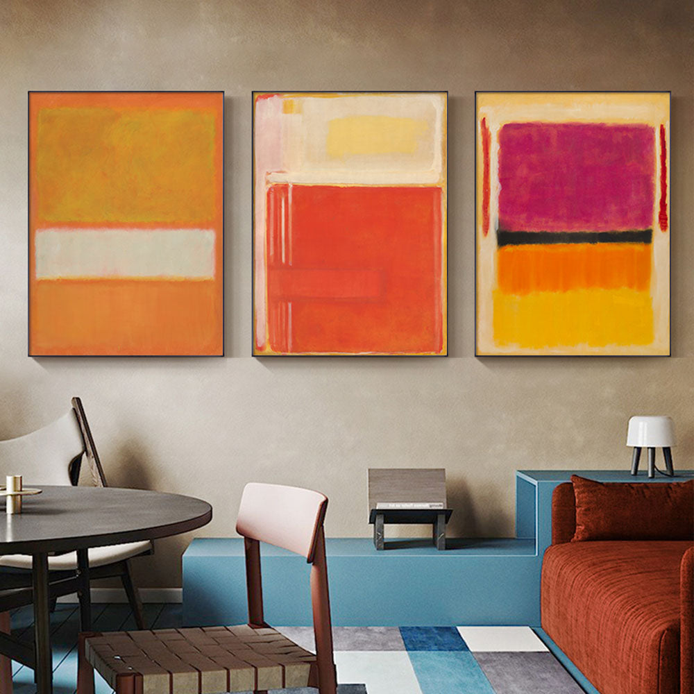 Colorful 3 Sets Mark Rothko Black Frame Canvas Wall Art, showcasing vibrant colors and modern design, ready to enhance any space.