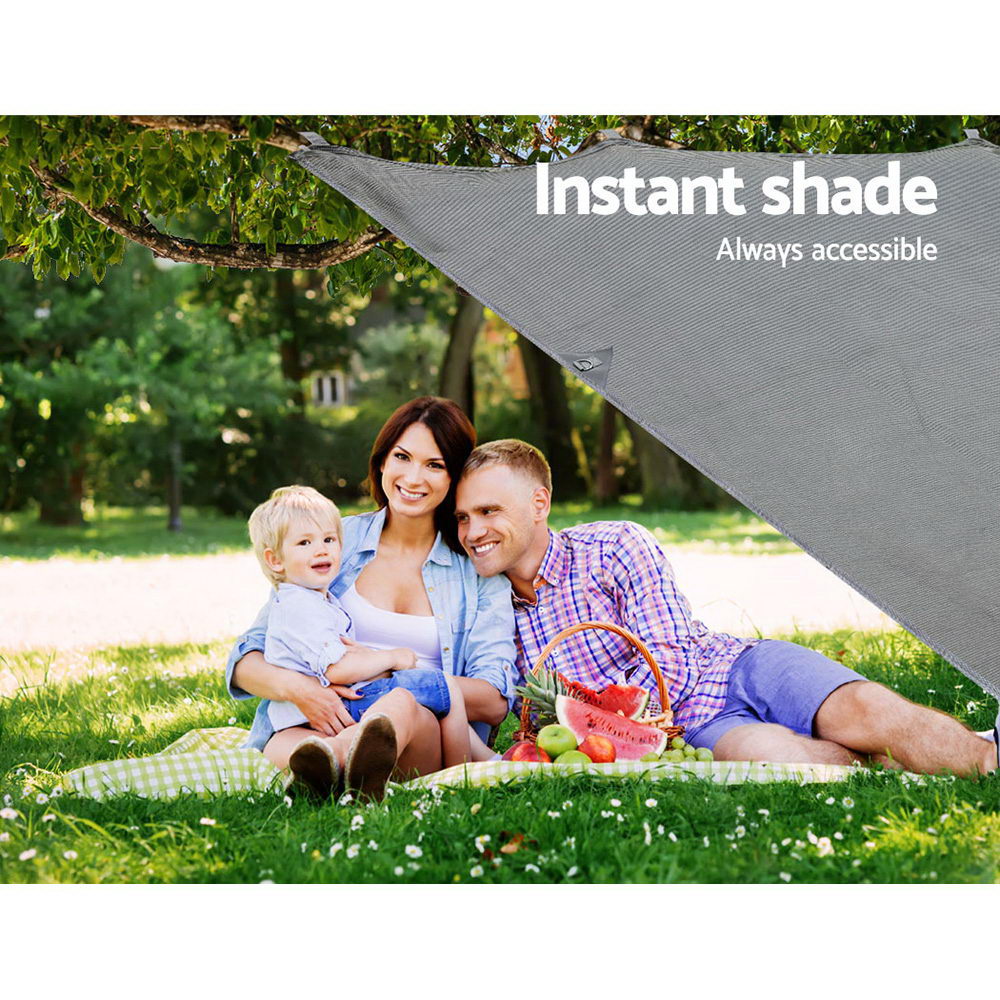 4.0M Caravan Privacy Screen attached to a caravan awning, providing shade and privacy in a grey color.