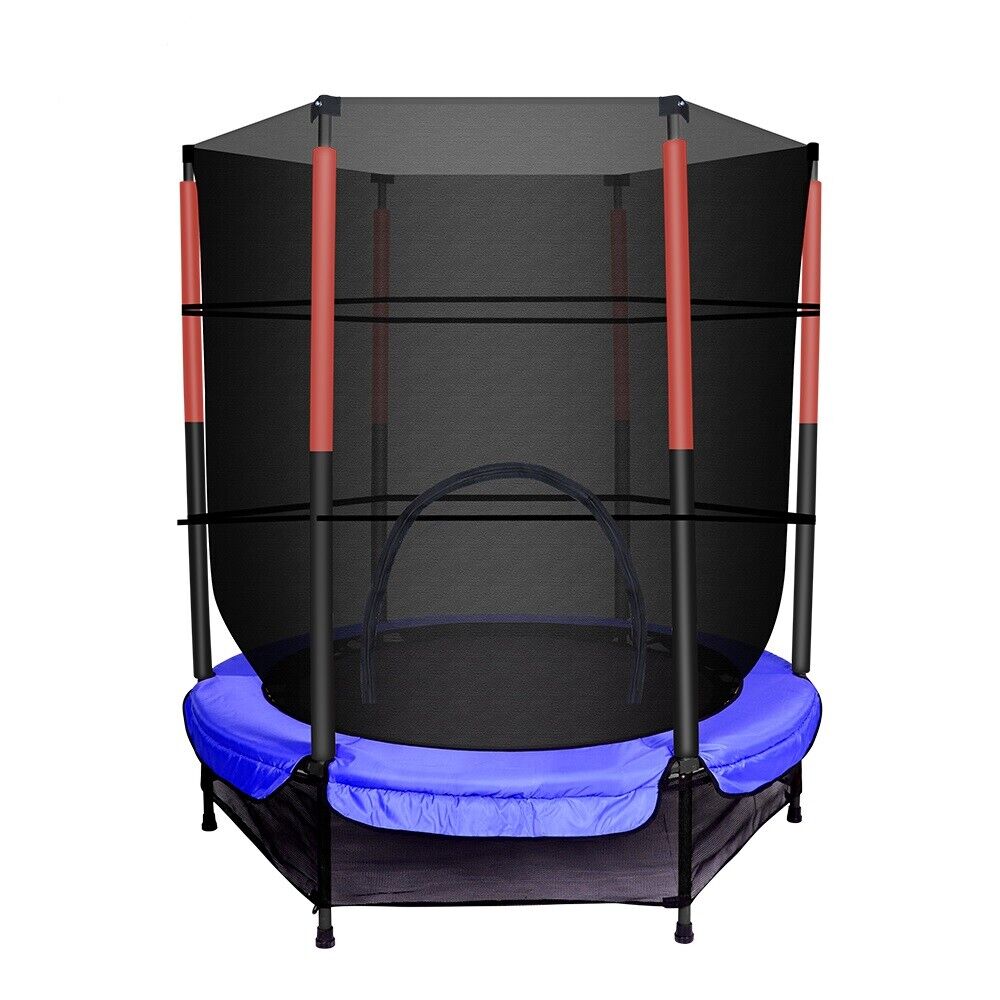 4.5ft Kids Trampoline with round shape, safety net, and colorful design suitable for indoor and outdoor use.
