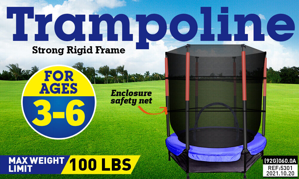 4.5ft Kids Trampoline with round shape, safety net, and colorful design suitable for indoor and outdoor use.