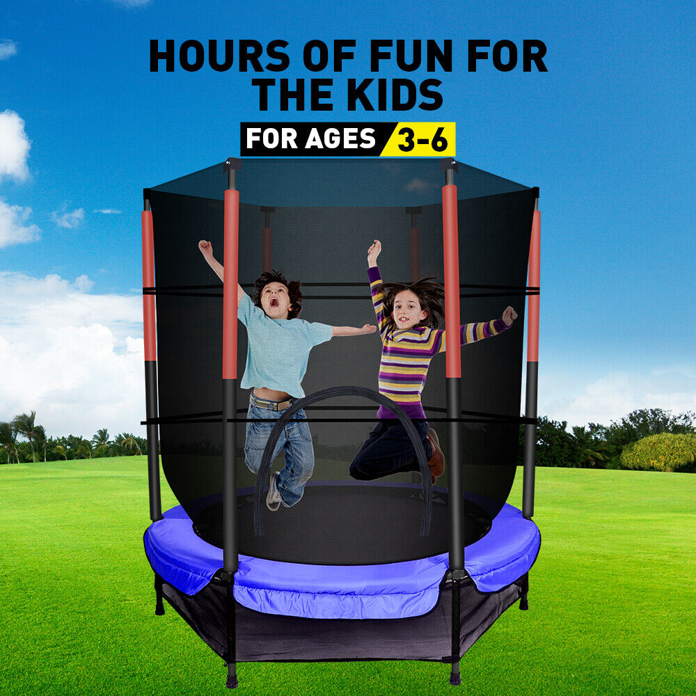 4.5ft Kids Trampoline with round shape, safety net, and colorful design suitable for indoor and outdoor use.