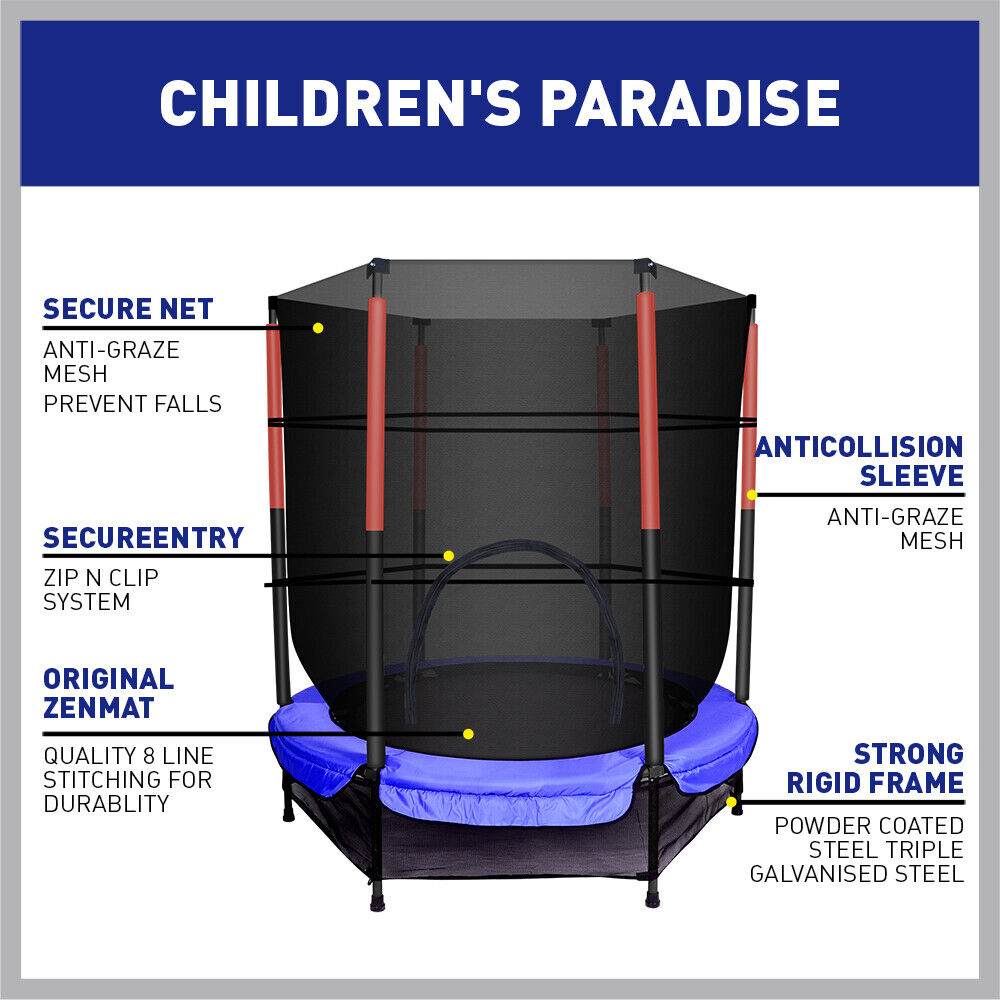 4.5ft Kids Trampoline with round shape, safety net, and colorful design suitable for indoor and outdoor use.