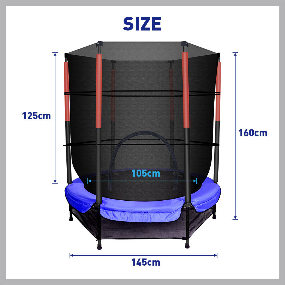 4.5ft Kids Trampoline with round shape, safety net, and colorful design suitable for indoor and outdoor use.