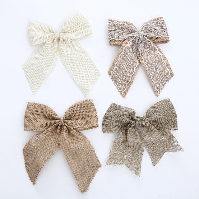 Set of 4 rustic Christmas bows in festive colors, perfect for holiday and wedding decorations.