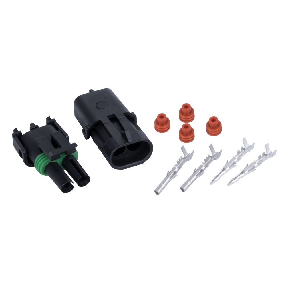 4x 1.5MM 2way Waterproof Auto Electrical Plug Connector Kits with male and female plugs, silicone seals, and crimp wire terminals.