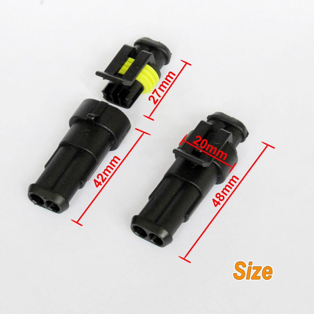 4x 1.5MM 2way Waterproof Auto Electrical Plug Connector Kits with male and female plugs, silicone seals, and crimp wire terminals.