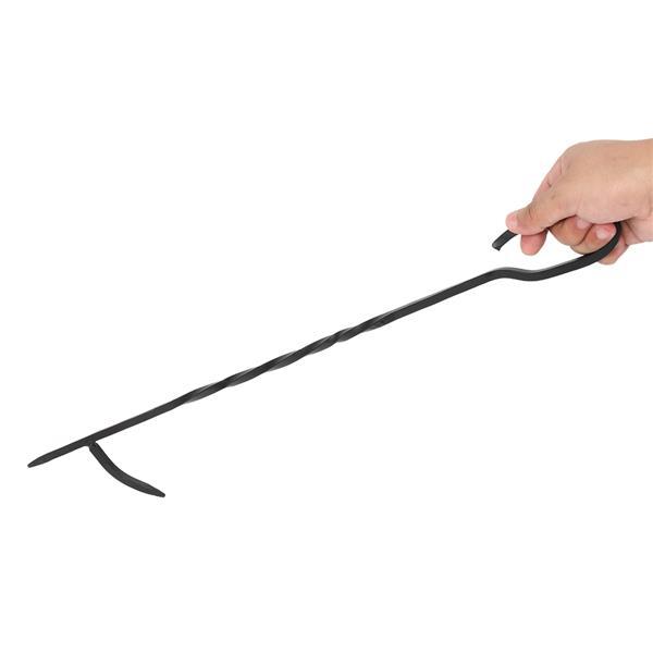 5 In 1 Fireplace Stove Tool Set featuring brushes, shovels, pliers, and poker on a flat iron cross base, ideal for fireplace maintenance.