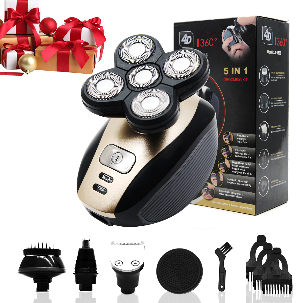 5 In 1 Men Rechargeable Electric Shaver with 5 floating heads, USB charging, and multifunctional design for versatile grooming.