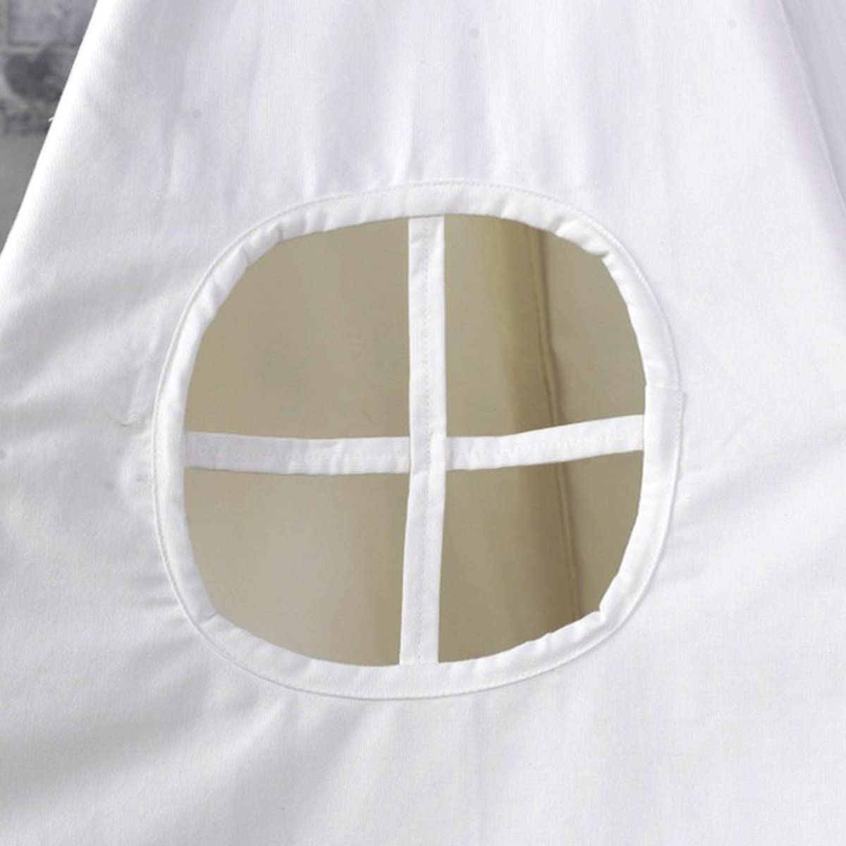 A spacious 5 Poles Giant Kids Teepee Tent made of natural cotton canvas, featuring wooden poles and a mesh window, perfect for children's play.