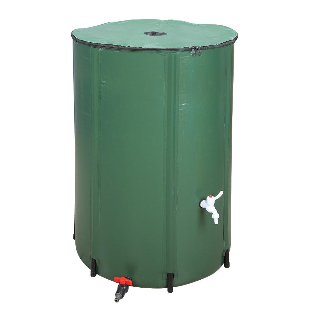 Collapsible 50/66/100 Gallon Rain Barrel made of durable PVC mesh cloth, ideal for rainwater harvesting in gardens.