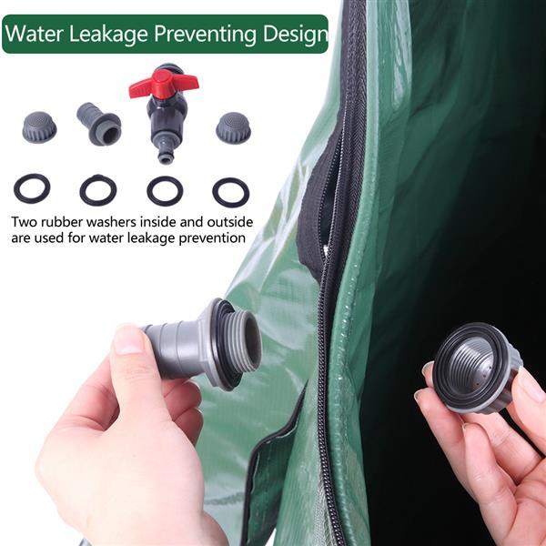 Collapsible 50/66/100 Gallon Rain Barrel made of durable PVC mesh cloth, ideal for rainwater harvesting in gardens.