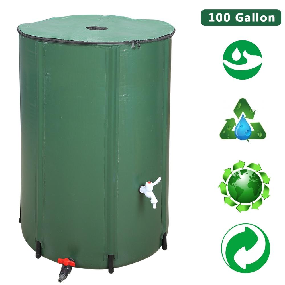 Collapsible 50/66/100 Gallon Rain Barrel made of durable PVC mesh cloth, ideal for rainwater harvesting in gardens.