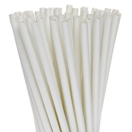 Pack of 50 white biodegradable drinking straws made from paper, ideal for parties and eco-friendly events.