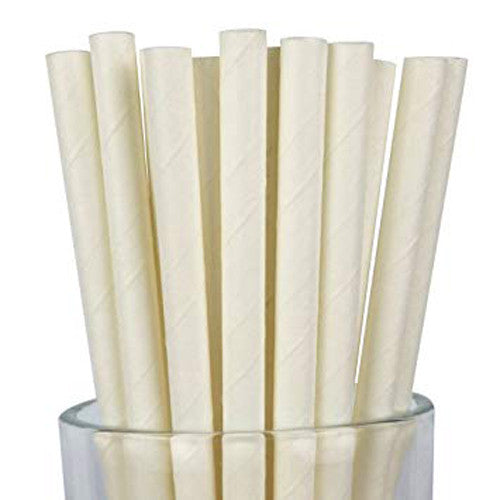 Pack of 50 white biodegradable drinking straws made from paper, ideal for parties and eco-friendly events.