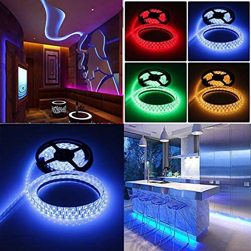 5050 RGB LED Strip Lights, waterproof, 5m long with 300 SMD LEDs, remote control, and various lighting modes.