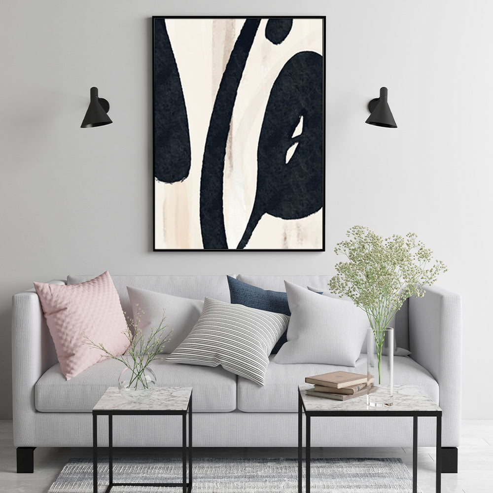 50cmx70cm black ink canvas wall art framed in black, showcasing a modern design perfect for home decor.