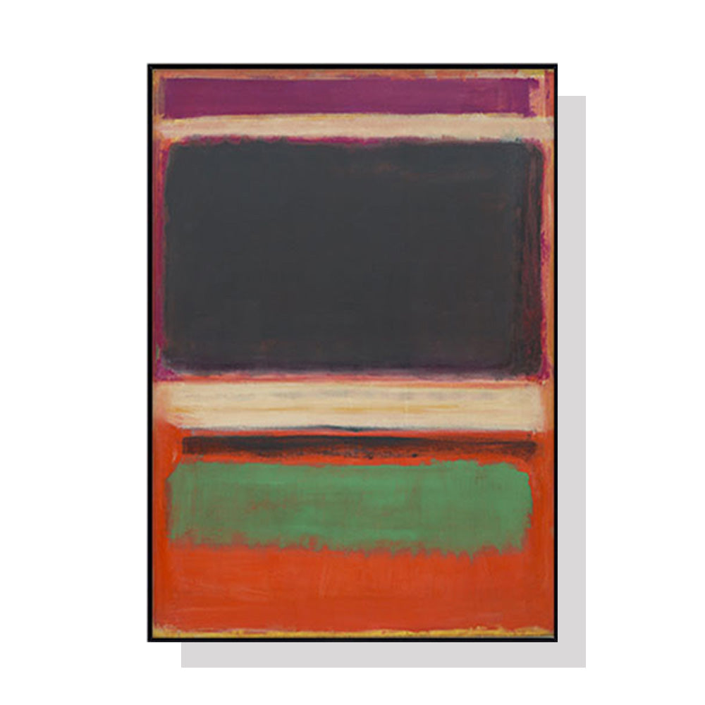 50cmx70cm Black Orange Green canvas wall art by Mark Rothko, framed in a sleek black floating frame, showcasing vibrant colors and modern design.