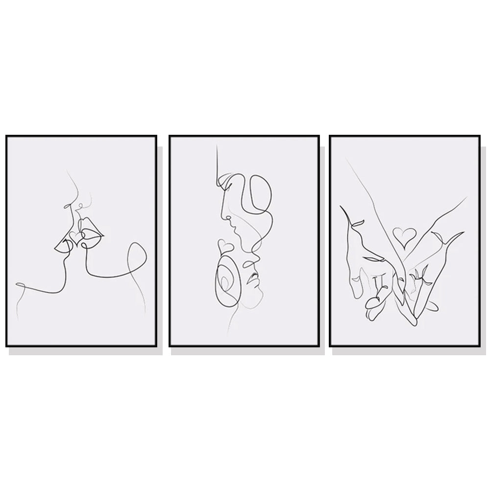 Couples 3 Sets Black Frame Canvas Wall Art, 50cmx70cm, showcasing vibrant colors and a floating frame design.