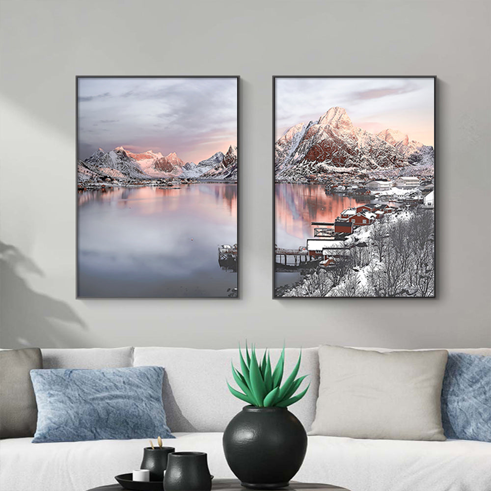 50cmx70cm Nordic Norway canvas wall art set in black frames, showcasing elegant design and premium quality.