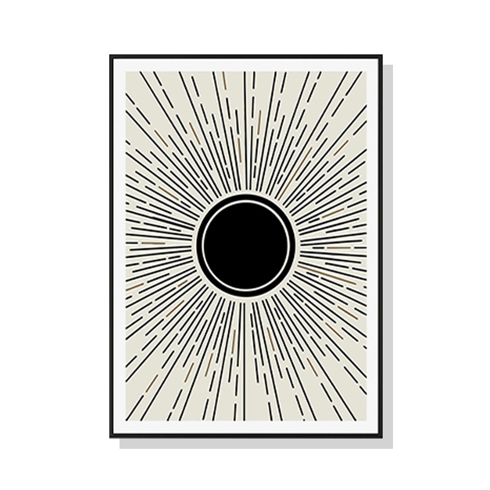 50cmx70cm Sun Rise Art in a black frame, showcasing vibrant colors and a modern floating design.
