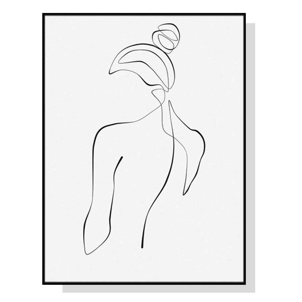 50cmx70cm Woman Back Line Art in a black frame, showcasing elegant line art design on premium canvas.